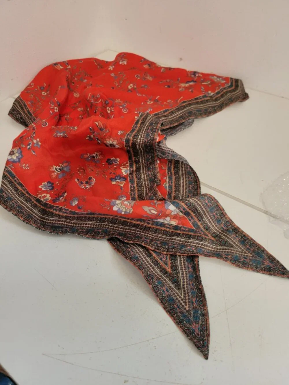 Vintage 100% Silk Diamond Shaped Scarf with Floral Print